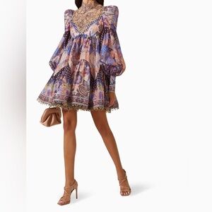 Zimmermann Celestial Swirl Yoke Mini Dress, Size AU 2/US 6-8